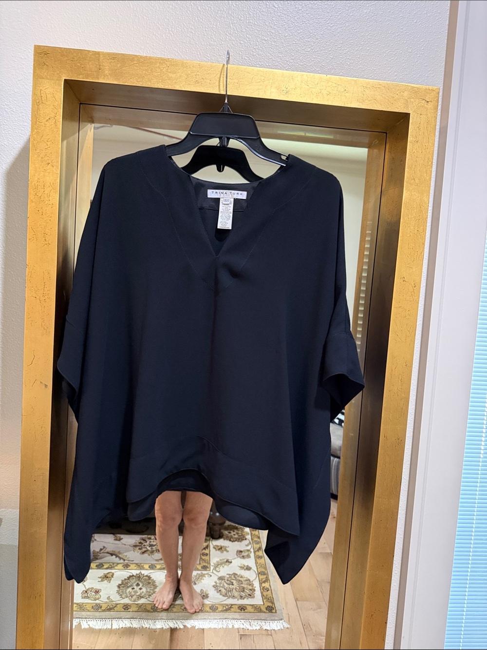 Trina Turk Black V-Neck Oversized Tunic Top